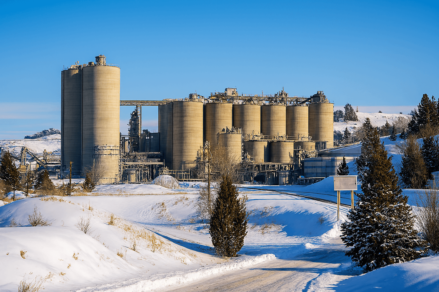 Snowy cement plant