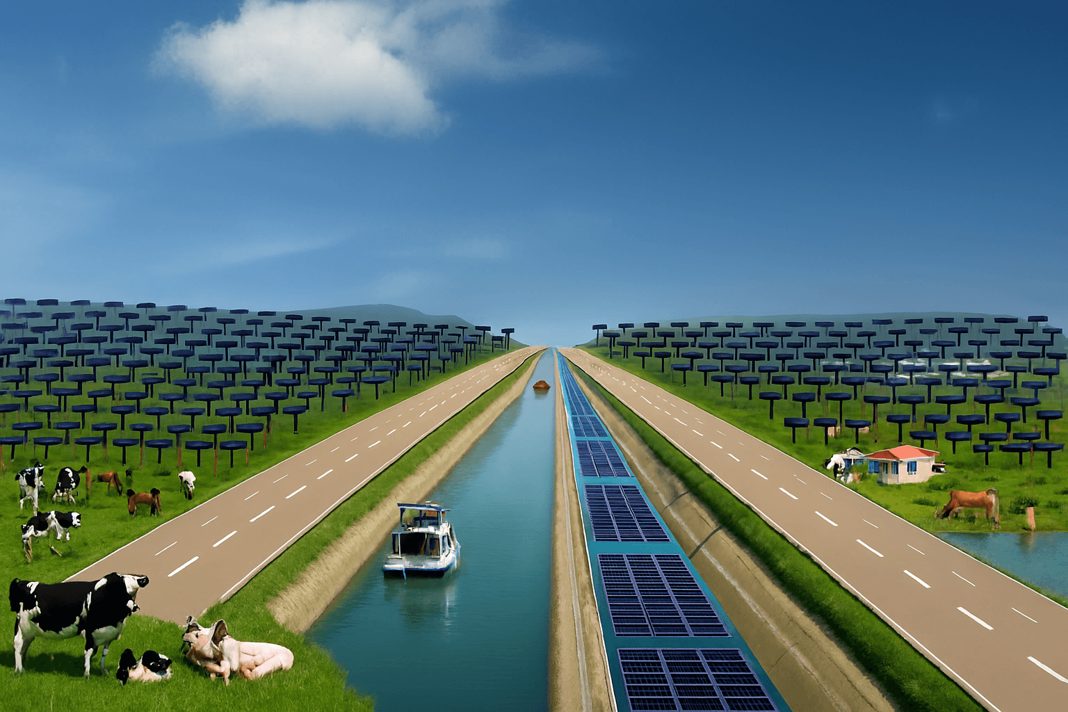 Solar canal with agrivoltaics