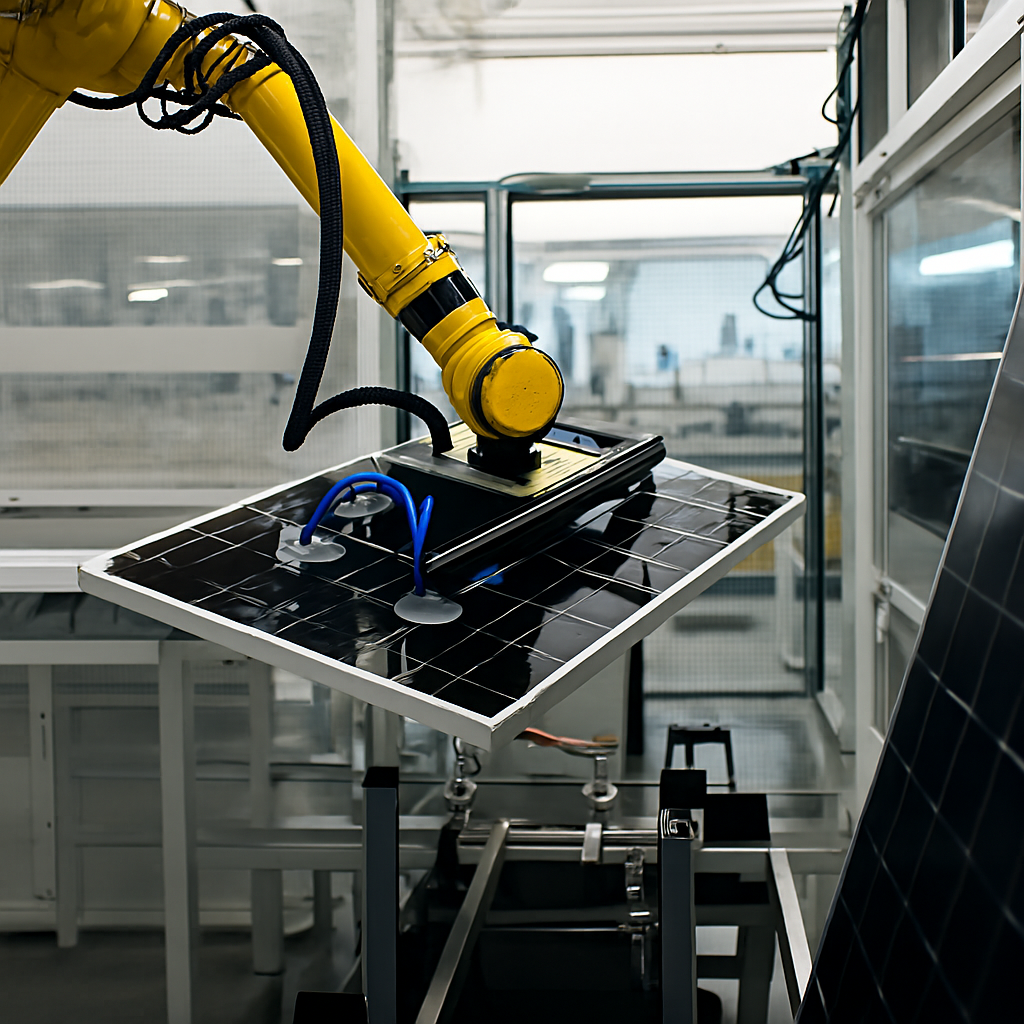 Robotic arm assembling solar panel