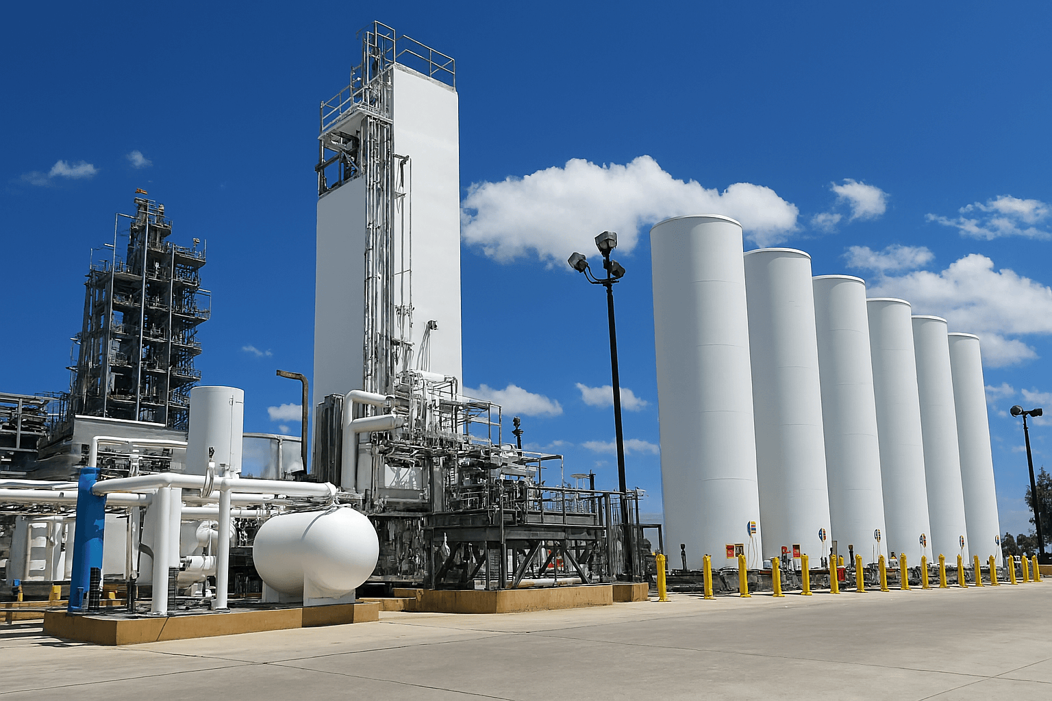 Industrial gas processing and storage tanks