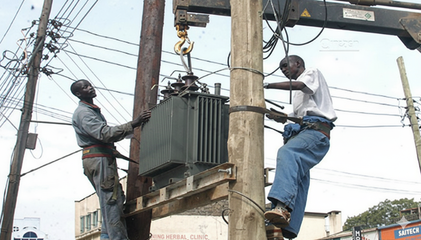 Electricians installing a transformer