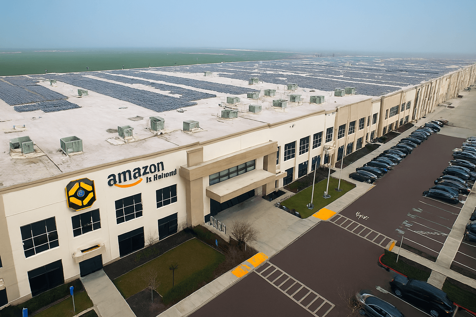 Amazon fulfillment center with solar panels