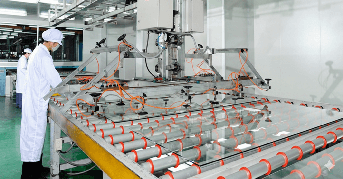 Glass panel production line