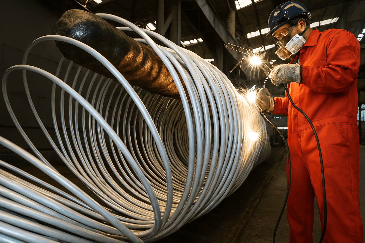 Industrial welder with metal coil